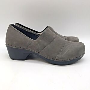 Dansko Tenley Gray Belted Slip-On Heels Women's 39 Nappa Leather Comfort Shoes